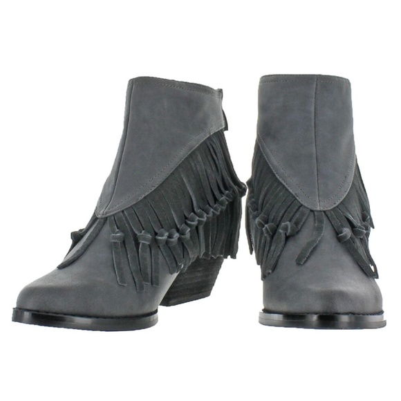 Charcoal Fringe Knotted Distressed Ankle Boots - Picture 5 of 5